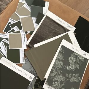 Revelry Green and Gray Fabric Swatches